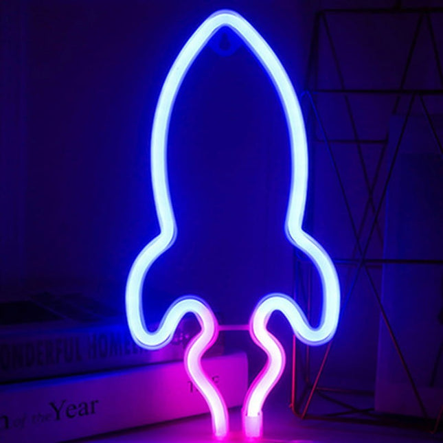 Neon LED Rakieta na ścianę – 29 × 14,5 cm, USB/baterie – zdjęcie produktu