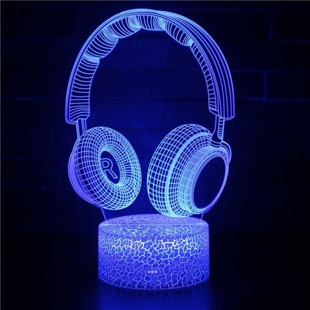 Lampka nocna LED 3D Słuchawki – pilot, USB – zdjęcie produktu