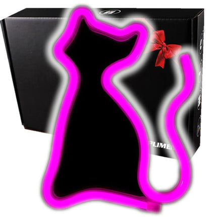 Neon LED Różowy kot na ścianę – 25 × 17,5 cm, USB/baterie – zdjęcie produktu