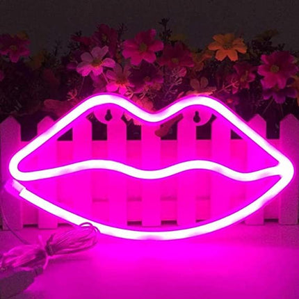 Neon LED Różowe usta na ścianę – 28 × 15,5 cm, USB/baterie – zdjęcie produktu