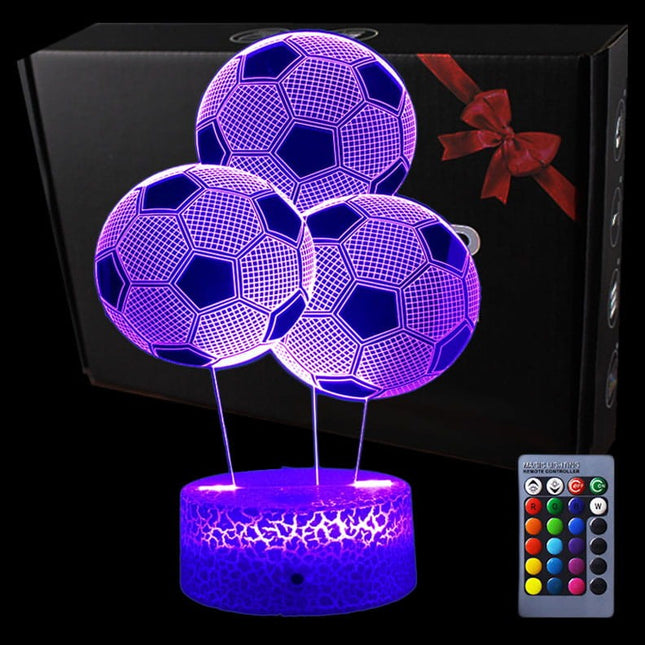 Lampka nocna LED 3D Piłka nożna – 3 piłki – pilot, USB – zdjęcie produktu