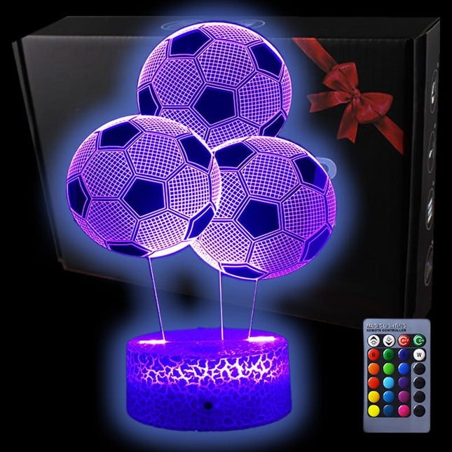 Lampka nocna LED 3D Piłka nożna – 3 piłki – pilot, USB – zdjęcie produktu