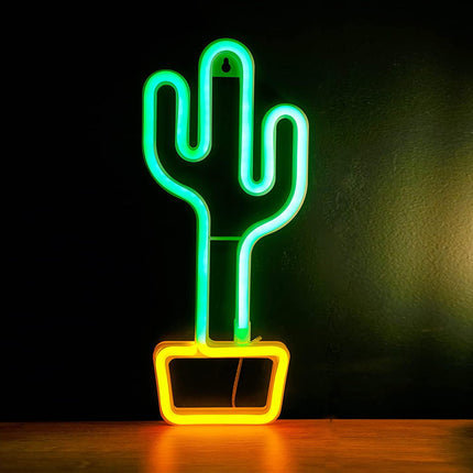Neon LED Kaktus w doniczce na ścianę – 33 × 14 cm, USB/baterie – zdjęcie produktu