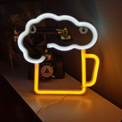 Neon LED Beer Piwo na ścianę – 28 × 28 cm, USB/baterie – zdjęcie produktu