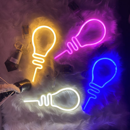 Neon LED Biała żarówka na ścianę – 27 × 17 cm, USB/baterie – zdjęcie produktu