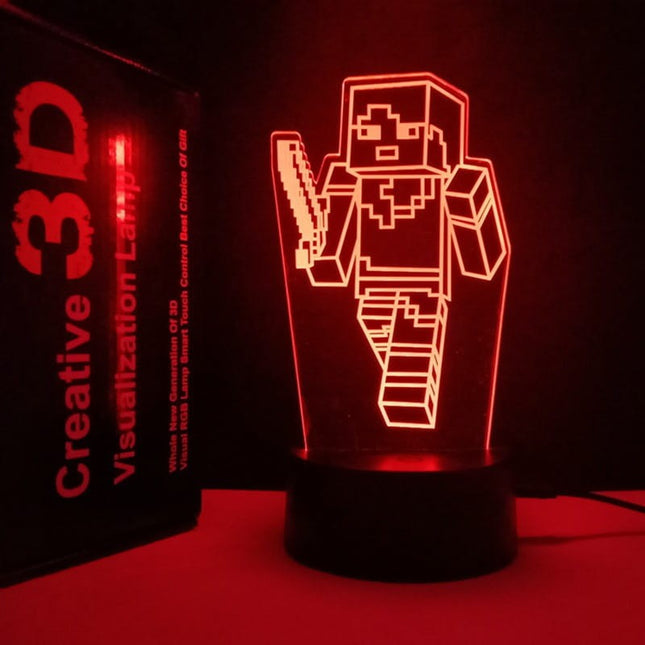 Lampka nocna LED 3D Minecraft – pilot, 16 kolorów, USB – zdjęcie produktu