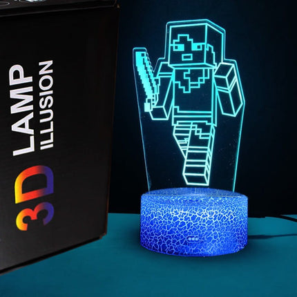 Lampka nocna LED 3D Minecraft – pilot, 16 kolorów, USB – zdjęcie produktu