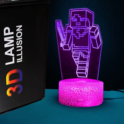 Lampka nocna LED 3D Minecraft – pilot, 16 kolorów, USB – zdjęcie produktu