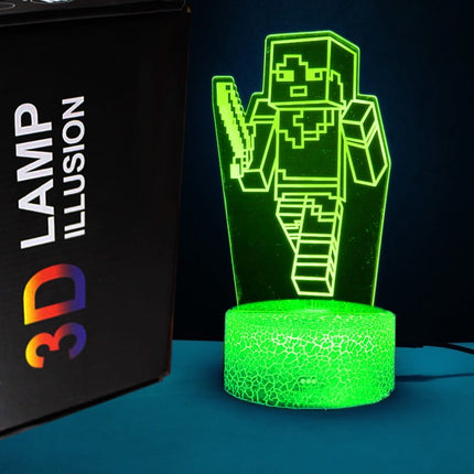 Lampka nocna LED 3D Minecraft – pilot, 16 kolorów, USB – zdjęcie produktu