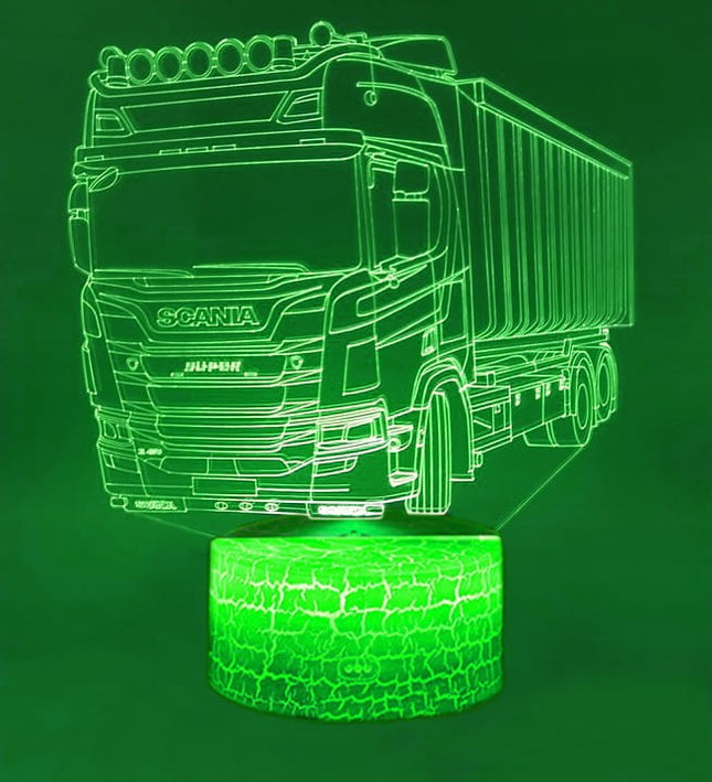 Lampka nocna LED 3D Ciężarówka Scania – pilot, 16 kolorów, USB – zdjęcie produktu