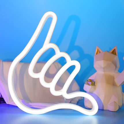 Neon LED Gest shaka na ścianę – 23 × 23 cm, USB/baterie – zdjęcie produktu