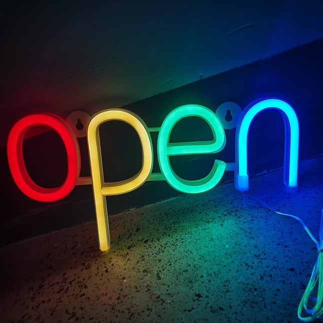 Neon LED OPEN na ścianę – 30 × 15 cm, USB/baterie – zdjęcie produktu