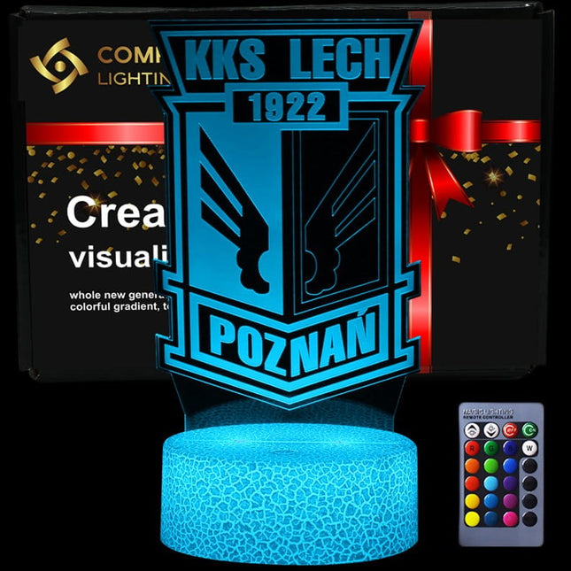 Lampka nocna LED 3D Lech Poznań – pilot, 16 kolorów, USB – zdjęcie produktu