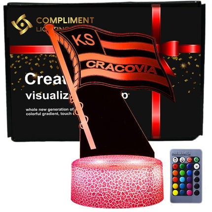 Lampka nocna LED 3D Cracovia – pilot, 16 kolorów, USB – zdjęcie produktu