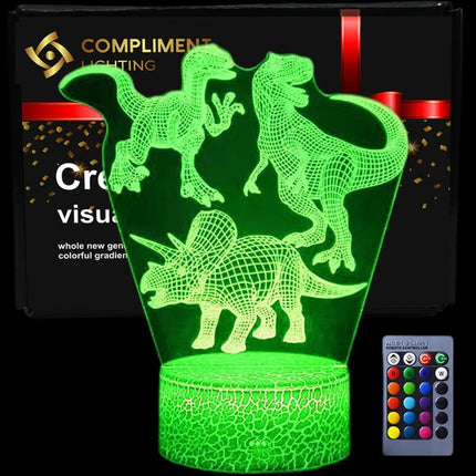 Lampka nocna LED 3D Jurassic Park – dinozaury – pilot, 16 kolorów, USB – zdjęcie produktu