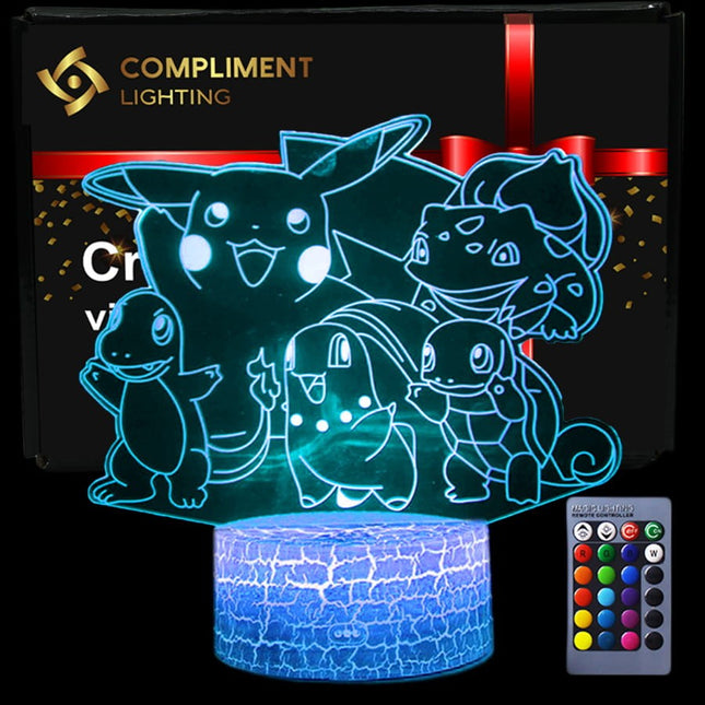 Lampka nocna LED 3D Pokémon – Pikachu i przyjaciele – pilot – zdjęcie produktu