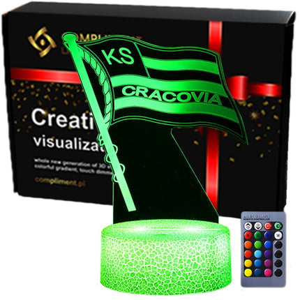 Lampka nocna LED 3D Cracovia – pilot, 16 kolorów, USB – zdjęcie produktu