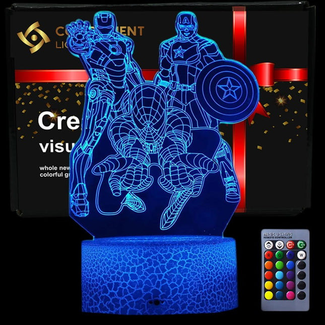 Lampka nocna LED 3D Marvel – bohaterowie – pilot, USB – zdjęcie produktu