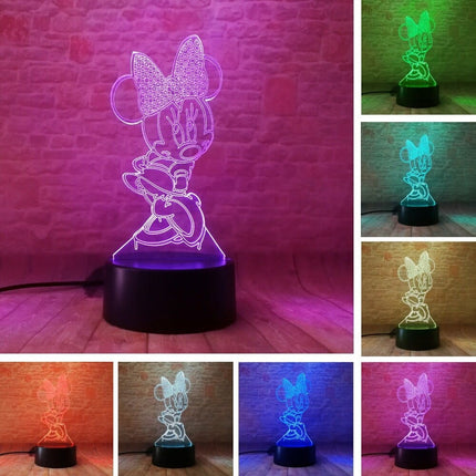 Lampka nocna LED 3D Myszka Minnie – pilot, 16 kolorów, USB – zdjęcie produktu