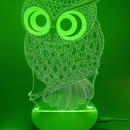 Lampka nocna LED 3D Sowa – pilot, 16 kolorów, USB – zdjęcie produktu