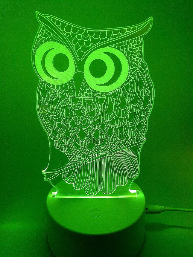 Lampka nocna LED 3D Sowa – pilot, 16 kolorów, USB – zdjęcie produktu