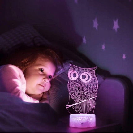 Lampka nocna LED 3D Sowa – pilot, 16 kolorów, USB – zdjęcie produktu