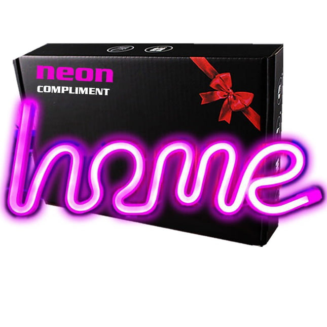 Neon LED HOME – różowy na ścianę – 35 × 13 cm, USB/baterie – zdjęcie produktu