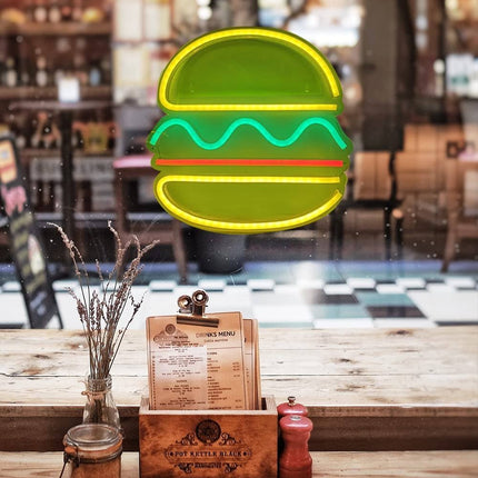 Neon LED Hamburger na ścianę – 42 × 40 cm, USB/baterie – zdjęcie produktu