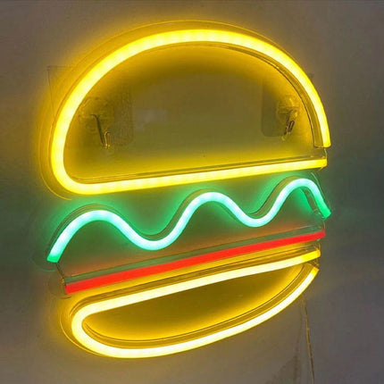 Neon LED Hamburger na ścianę – 42 × 40 cm, USB/baterie – zdjęcie produktu