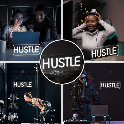 Neon LED Hustle na ścianę – 50 × 12 cm, USB – zdjęcie produktu