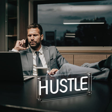 Neon LED Hustle na ścianę – 50 × 12 cm, USB – zdjęcie produktu