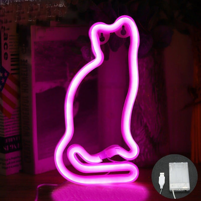 Neon LED Kotek na ścianę – 28 × 14 cm, USB/baterie – zdjęcie produktu