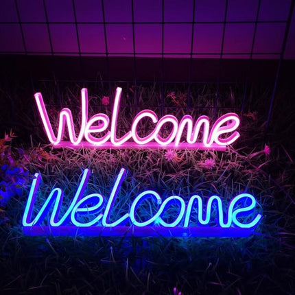 Neon LED Welcome – różowy na ścianę – 42 × 19 cm, USB/baterie – zdjęcie produktu
