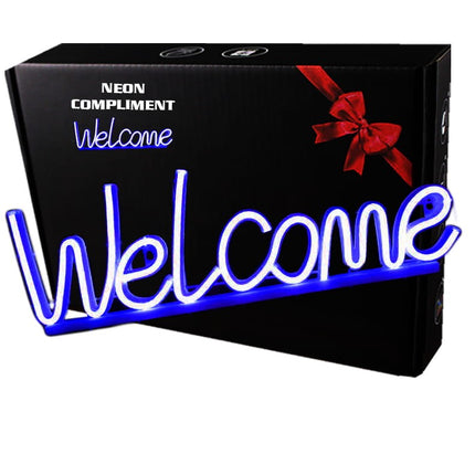 Neon LED Welcome – niebieski na ścianę – USB/baterie – zdjęcie produktu