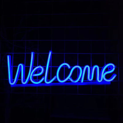 Neon LED Welcome – niebieski na ścianę – USB/baterie – zdjęcie produktu