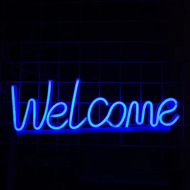 Neon LED Welcome – niebieski na ścianę – USB/baterie – zdjęcie produktu