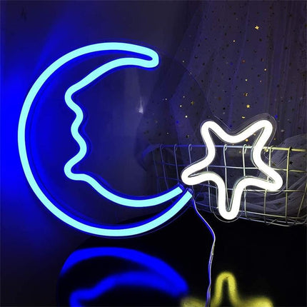 Neon LED Księżyc na ścianę – 35 × 35 cm, USB – zdjęcie produktu