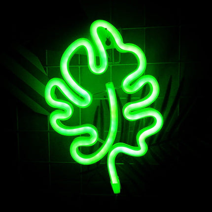 Neon LED Liść na ścianę – 27 × 15 cm, USB/baterie – zdjęcie produktu