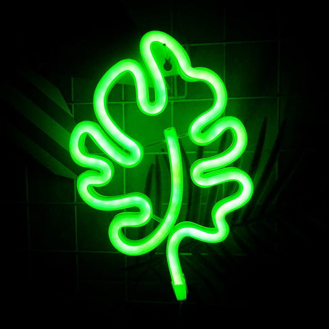 Neon LED Liść na ścianę – 27 × 15 cm, USB/baterie – zdjęcie produktu