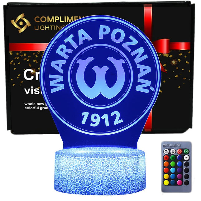 Lampka nocna LED 3D Warta Poznań – pilot, 16 kolorów, USB – zdjęcie produktu