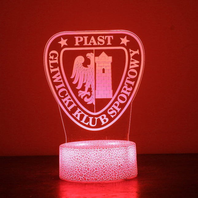 Lampka nocna LED 3D Piast Gliwice – pilot, 16 kolorów, USB – zdjęcie produktu