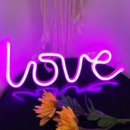 Neon LED LOVE – różowy na ścianę – 35 × 13 cm, USB/baterie – zdjęcie produktu