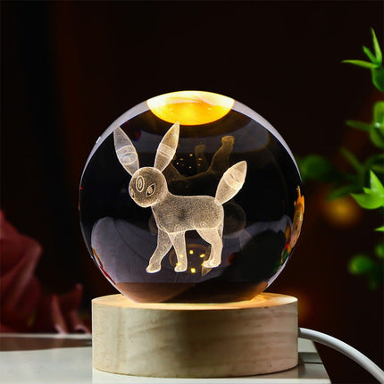 Lampka kryształowa 3D Pokémon – Eevee – kula LED z drewnianą podstawą – zdjęcie produktu