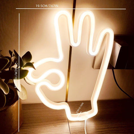 Neon LED Gest OK na ścianę – 23 × 23 cm, USB/baterie – zdjęcie produktu