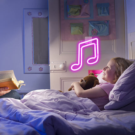 Neon LED Różowa nuta na ścianę – 21 × 20 cm, USB/baterie – zdjęcie produktu