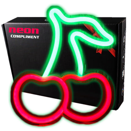 Neon LED Czerwone wiśnie na ścianę – 23 × 19 cm, USB/baterie – zdjęcie produktu