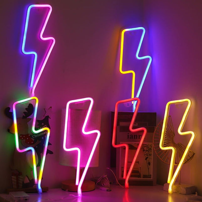 Neon LED Piorun niebiesko-różowy na ścianę – 30 × 16 cm, USB/baterie – zdjęcie produktu