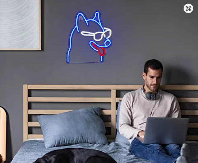 Neon LED Pies w okularach na ścianę – USB – zdjęcie produktu