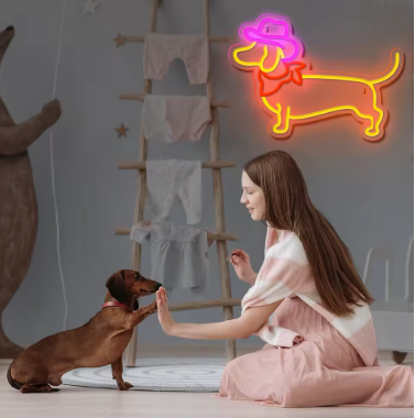 Neon LED Pies w kapeluszu na ścianę – USB – zdjęcie produktu