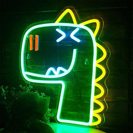 Neon LED Zielony dinozaur na ścianę – 34 × 28 cm, USB/baterie – zdjęcie produktu